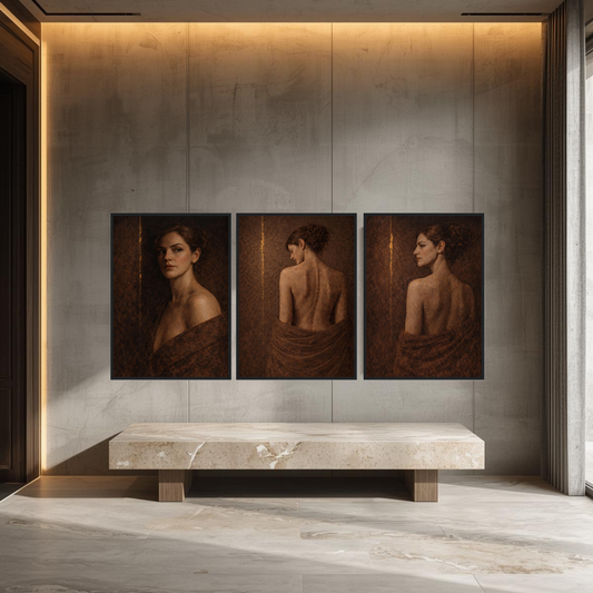 Fault Line — Complete 3-Piece Series, Contemporary Figurative Framed Art (50×70 cm) - LunarHeartCo
