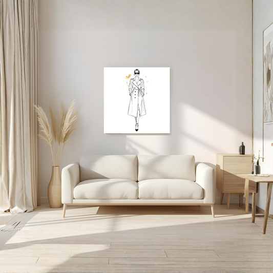 Minimal Line-Art Gold Accent Woman – 16×16 Fashion Canvas Wall Art - LunarHeartCo