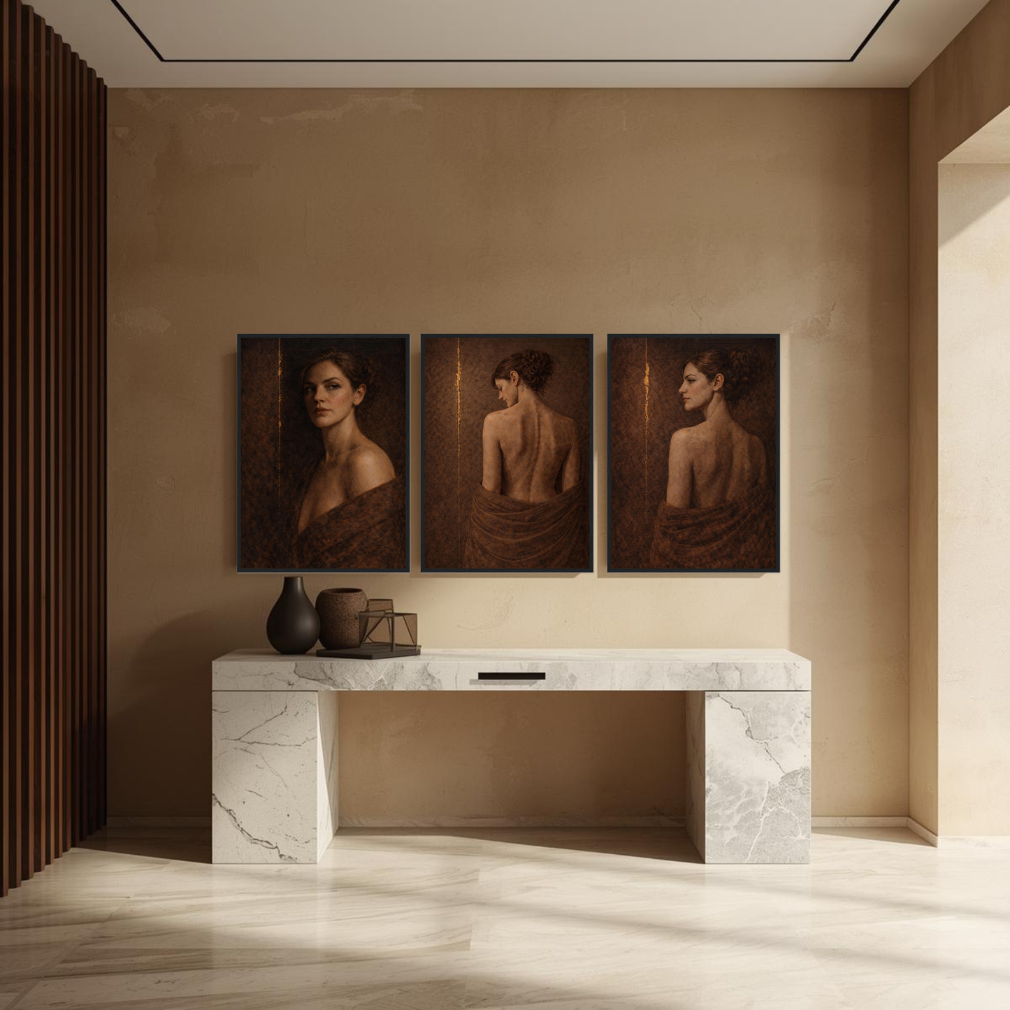 Fault Line — Complete 3-Piece Series, Contemporary Figurative Framed Art (50×70 cm) - LunarHeartCo