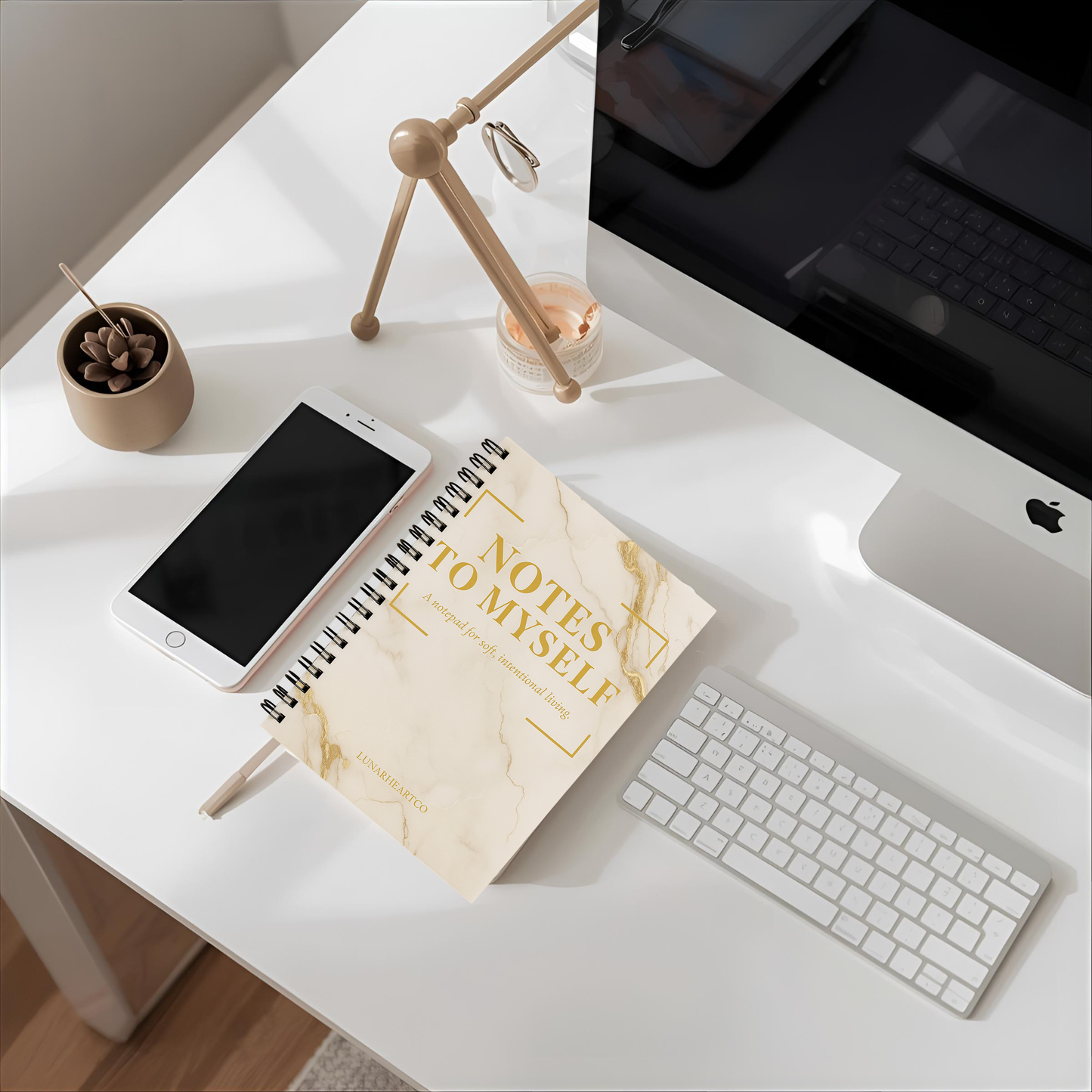 Notes to Myself — A5 Luxury Coil-Bound Notepad (100 Pages, Marble Cream, Gold Accents) (Copy) - LunarHeartCo