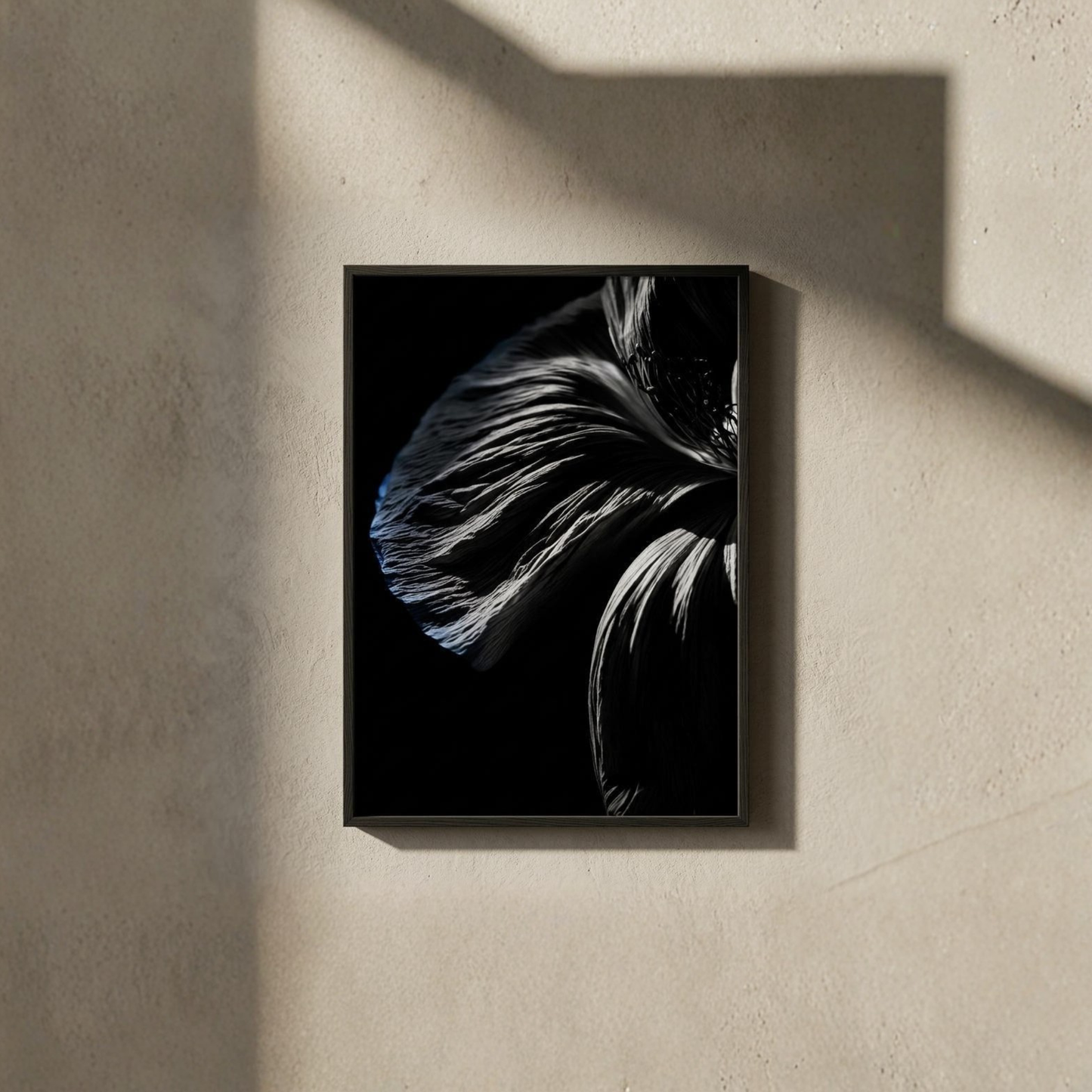 Framed lunar-themed fine art print titled DESCENT III — FRACTURE by LunarHeartCo, 50x70 cm wall art with abstract design.