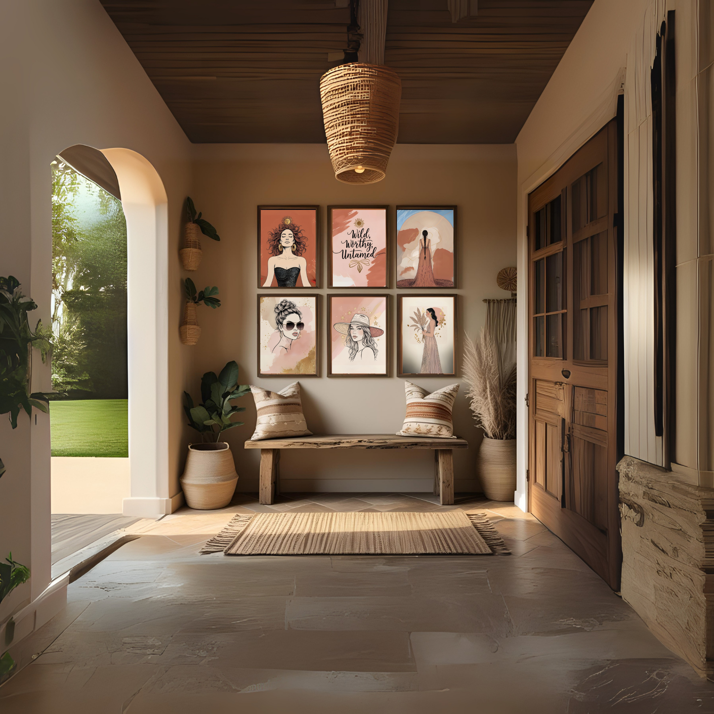 Minimalist Boho Woman Wall Art Set (5 Prints) | Feminine Line Art | Neutral Modern Digital Download 🌸✨ - LunarHeartCo