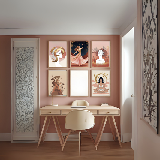 Celestial Boho Woman Wall Art Set (5 Prints) | Sun, Moon & Botanical Feminine Décor | Digital Download 🌙✨ - LunarHeartCo