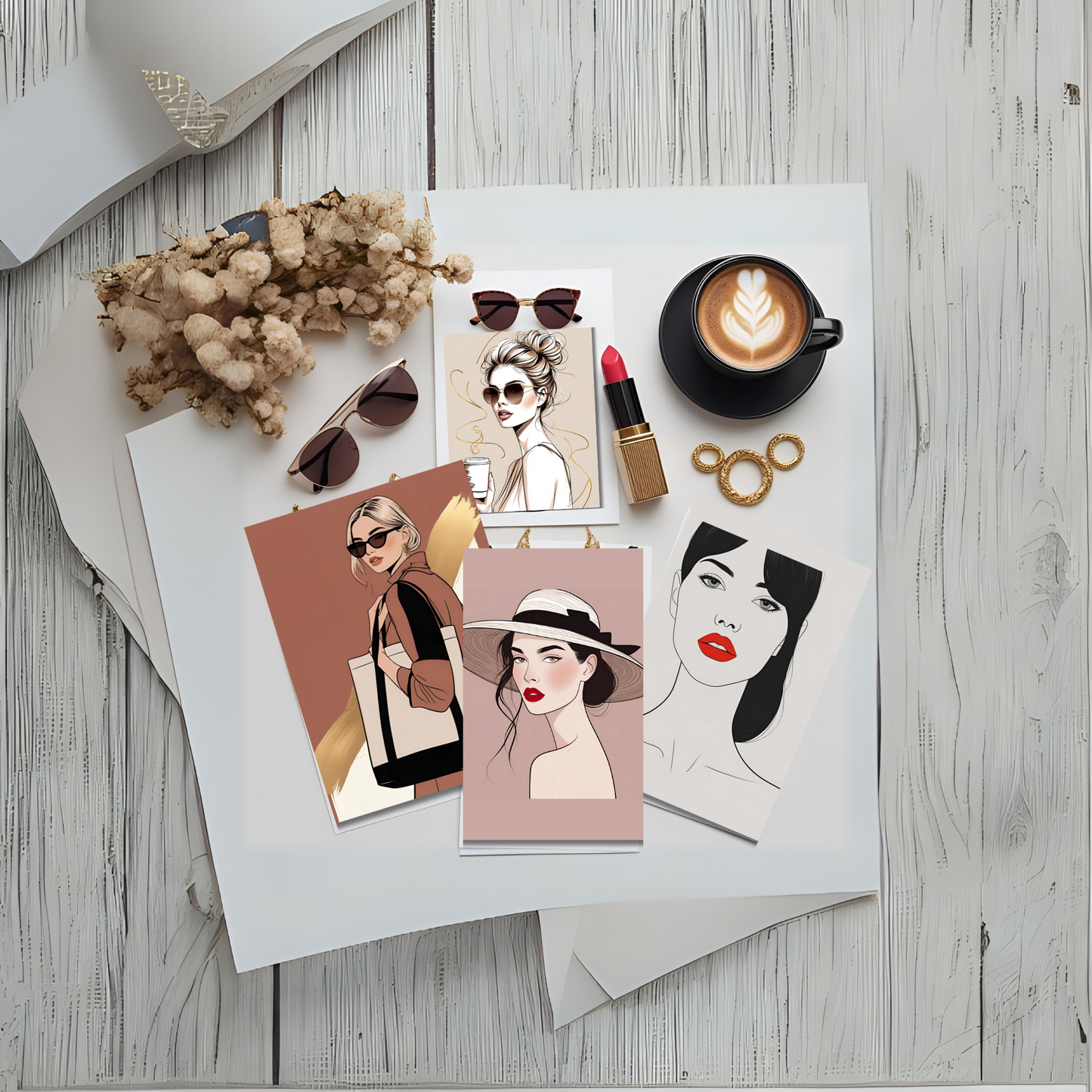Fashion Illustration Wall Art Set (5 Prints) | Chic & Stylish Digital Download 💄✨ - LunarHeartCo