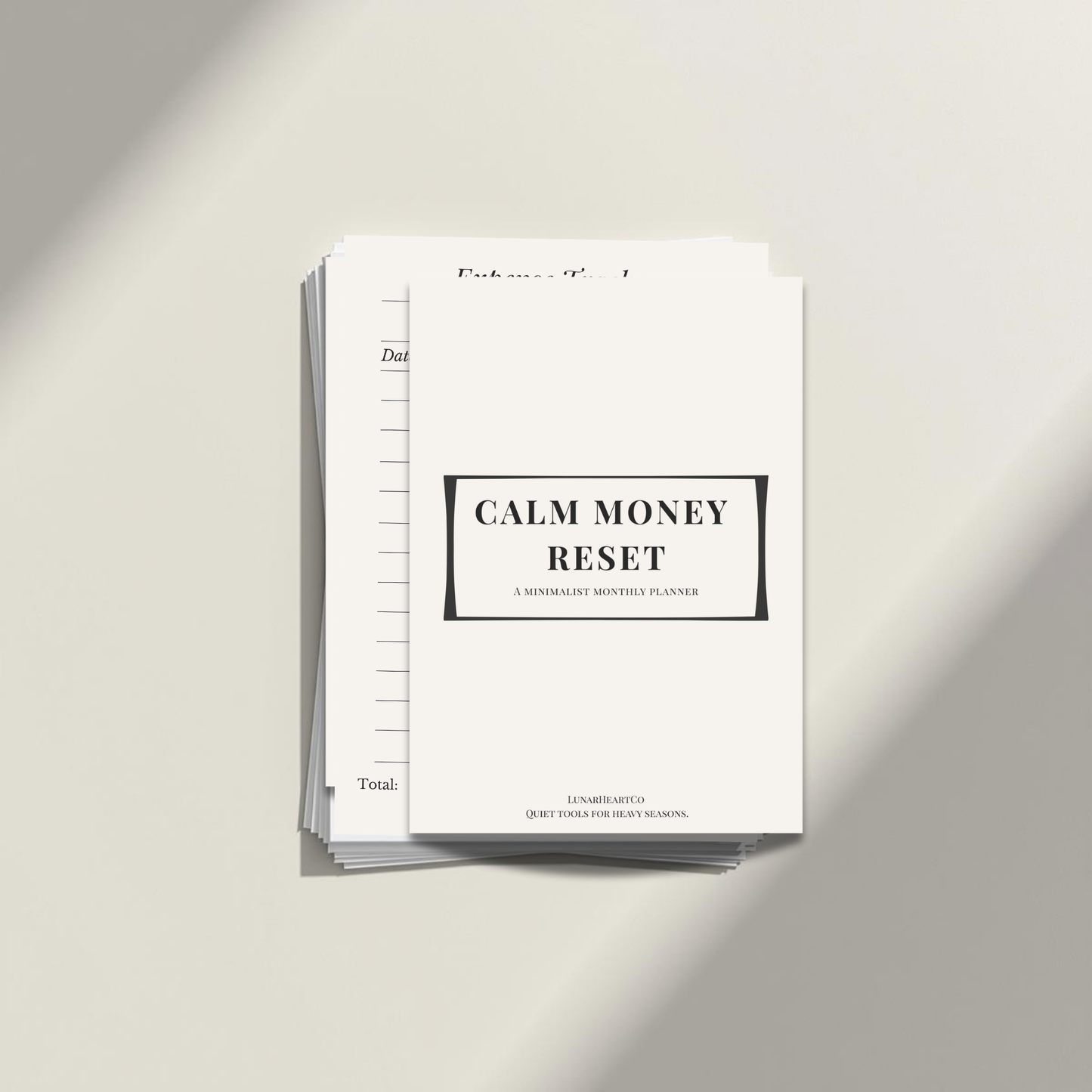 Calm Money Reset - Minimal Monthly Planner (Digital + Print) - LunarHeartCo