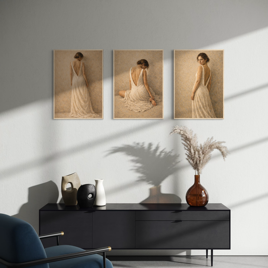Framed art print from LunarHeartCo's Stillness, Held 3-piece series featuring serene, abstract designs on high-quality frames.