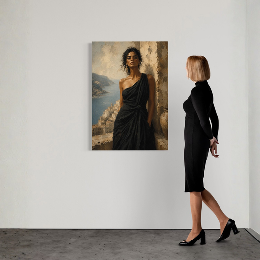 Museum quality fine art print of "Last Light" Mediterranean studies wall art by LunarHeartCo, showcasing vibrant coastal scenery.