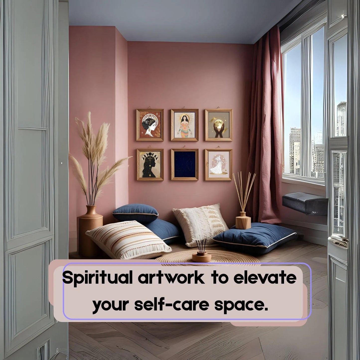 Boho Goddess Wall Art Set (5 Prints) | Celestial Moon Phase | Feminine Digital Download 🌙✨ - LunarHeartCo