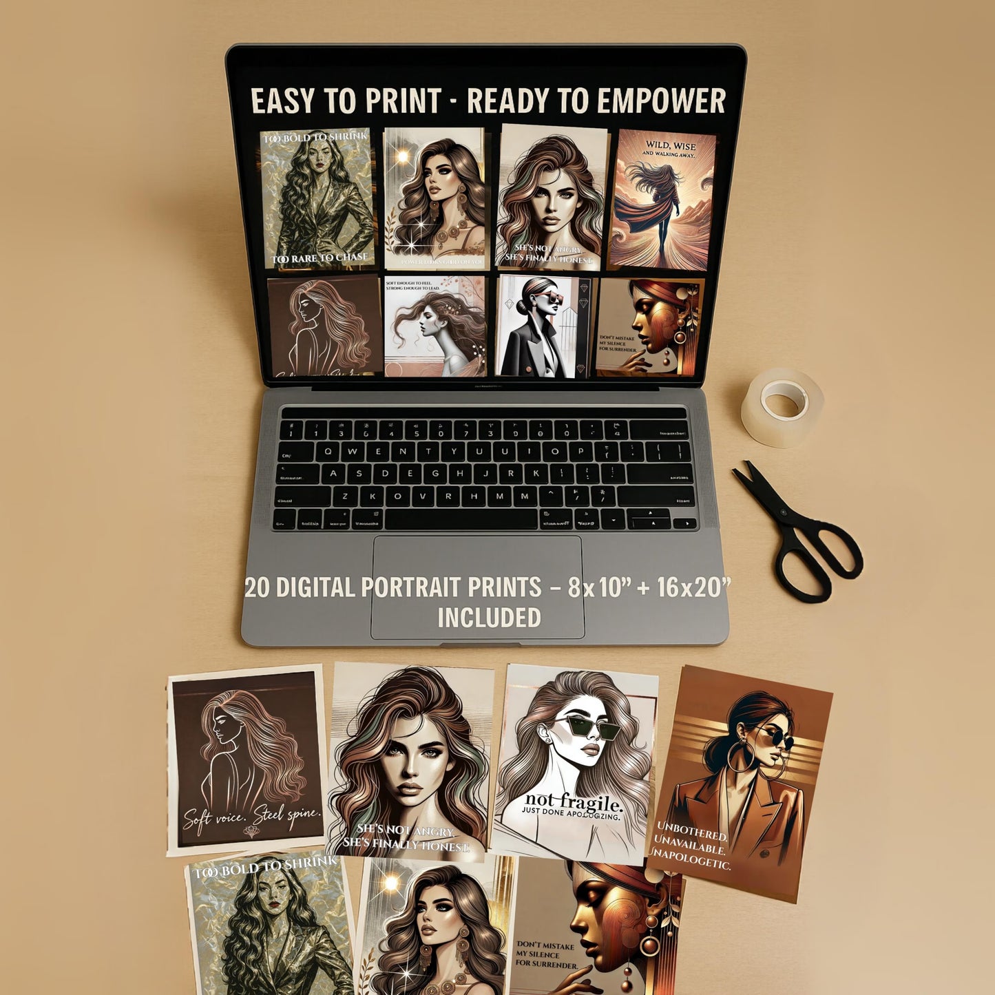 Fierce Woman Wall Art Bundle (20 Prints) | Empowering Feminine Portrait Quotes | Digital Download 🖤✨ - LunarHeartCo