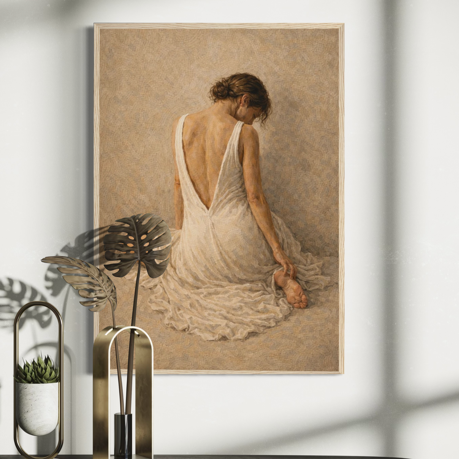 Framed art print titled "Stillness, Held II — Resting" by LunarHeartCo featuring a serene, abstract design in soft tones.