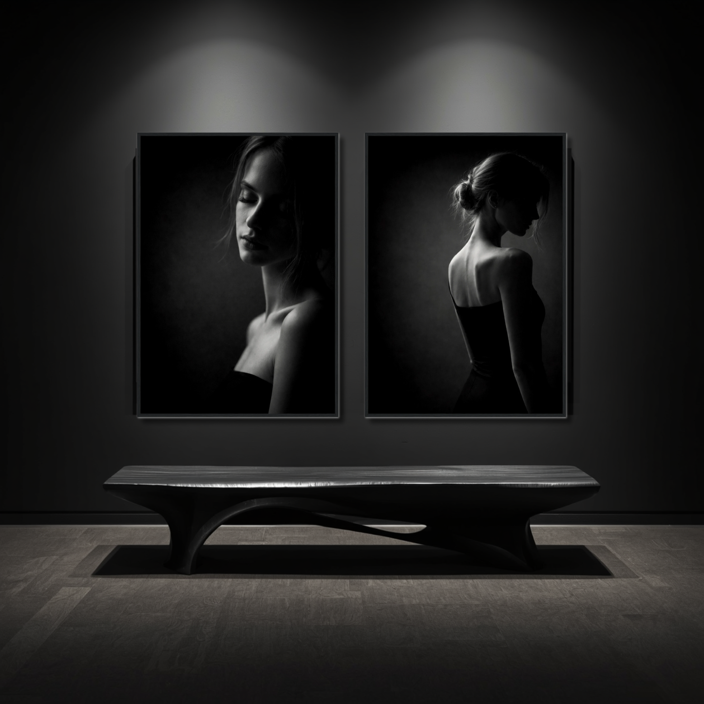 Framed fine art prints of Noir Studies Tension Pair by LunarHeartCo, featuring abstract black and white art on paper.