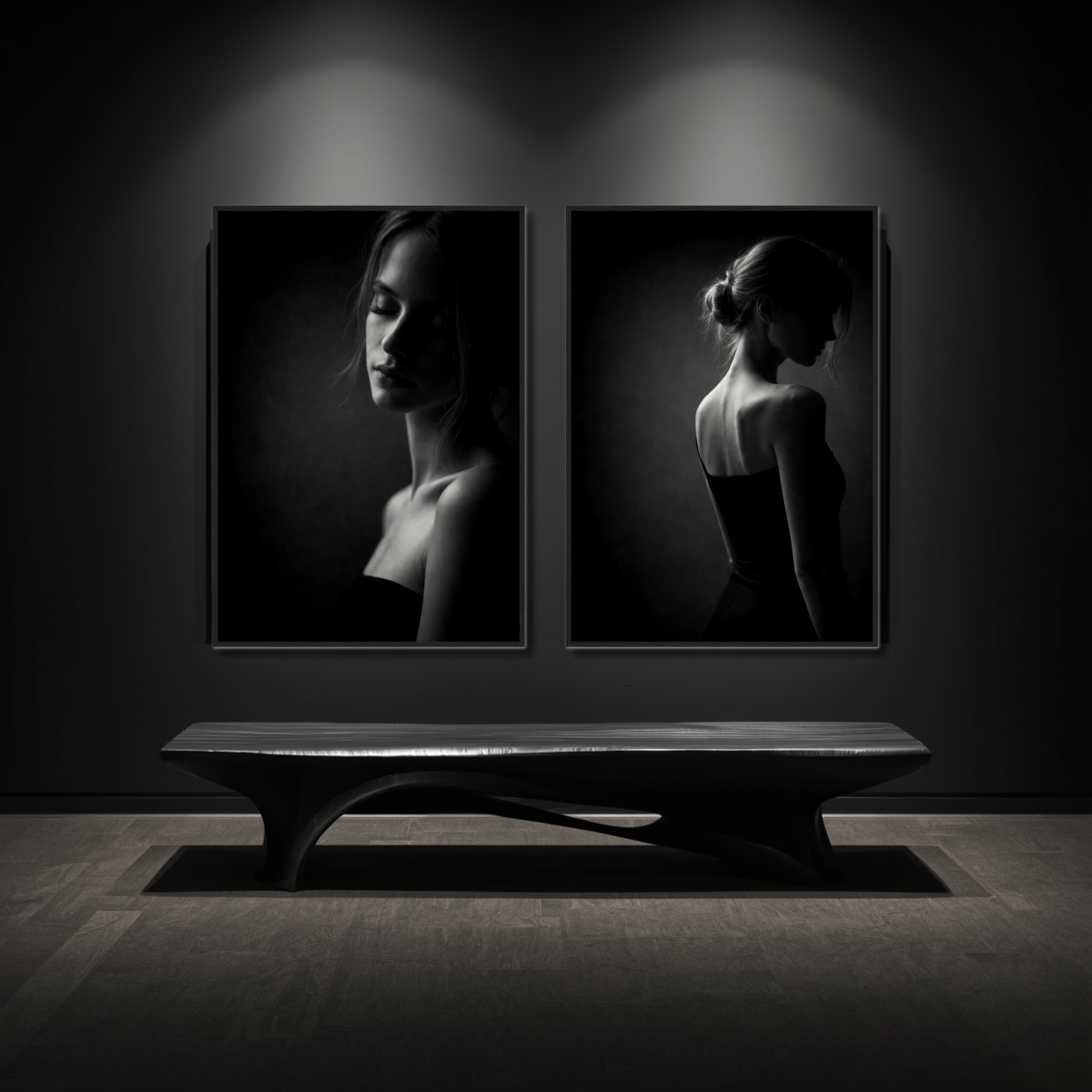 Framed fine art prints of Noir Studies Tension Pair by LunarHeartCo, featuring abstract black and white art on paper.