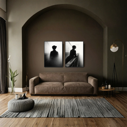 Framed atmospheric fine art print titled "Dissolution & Suspension" by LunarHeartCo, showcasing abstract, ethereal visuals in a sleek frame.