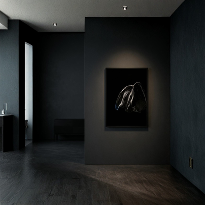 Framed Fine Art Print of "Descend II — Release" by LunarHeartCo, 50x70 cm, featuring abstract artistic design in a sleek frame.