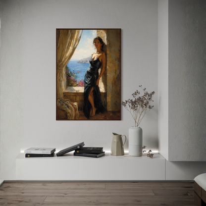 The Alcove Mediterranean framed art print displayed in a calm luxury interior.