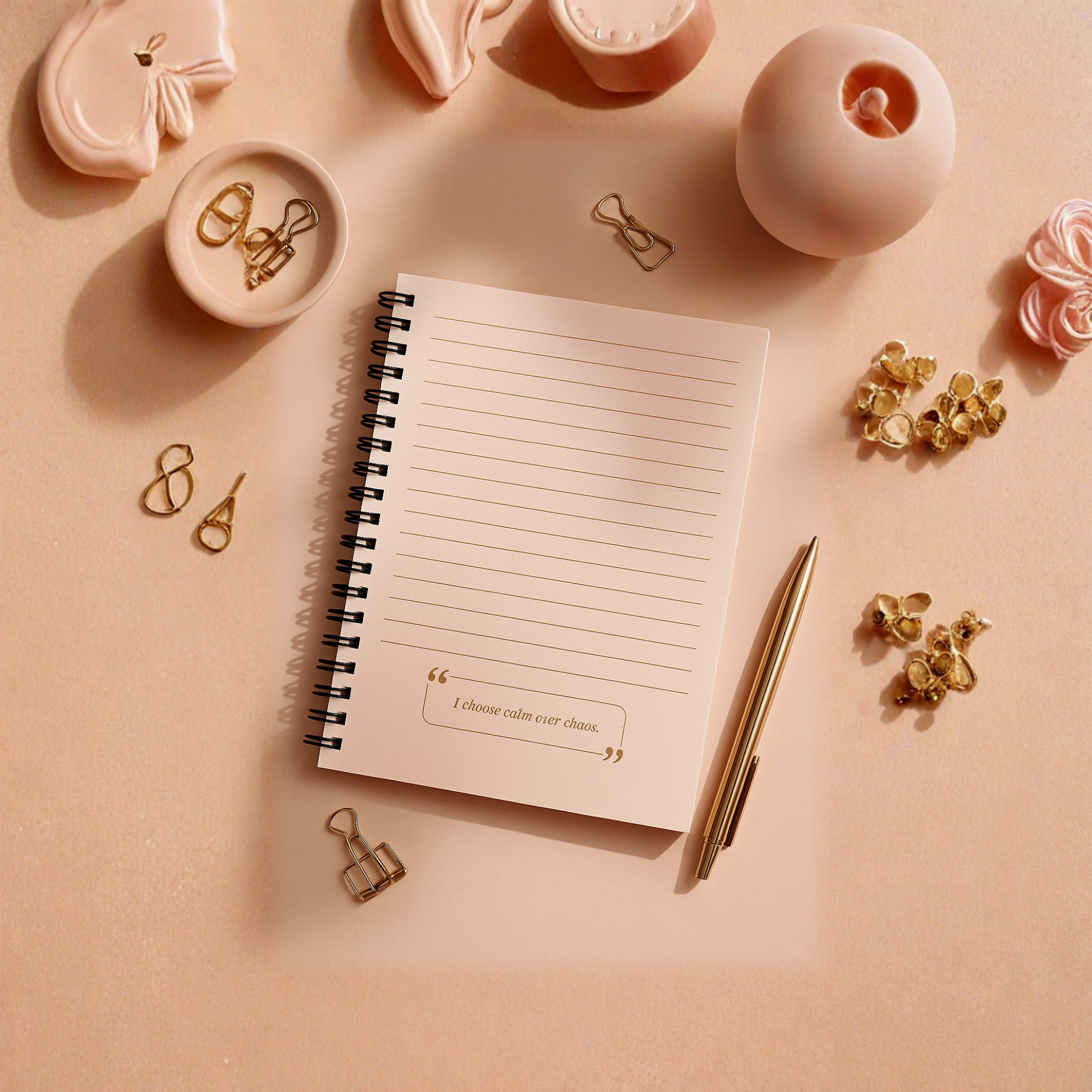 Everyday Notes – A5 Luxury Notepad (100 Pages, Soft Blush, Gold Accents) - LunarHeartCo