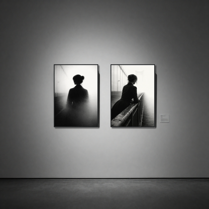 Framed LunarHeartCo Atmosphere Pair art prints featuring abstract dissolution and suspension designs on textured paper.