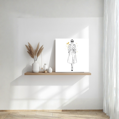Minimal Line-Art Gold Accent Woman – 16×16 Fashion Canvas Wall Art - LunarHeartCo