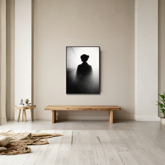 Framed Dissolution editorial fine art print by LunarHeartCo featuring abstract, soft-toned artwork displayed in a sleek frame.