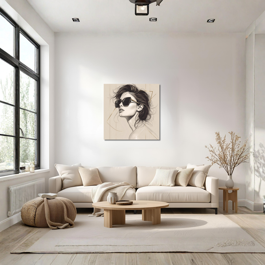 Minimal Line-Art Woman with Sunglasses – 16×16 Fashion Canvas Wall Art - LunarHeartCo