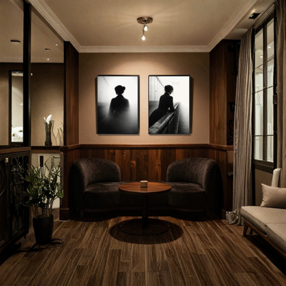 Framed atmospheric fine art print titled "Dissolution & Suspension" by LunarHeartCo, featuring abstract imagery in a sleek frame.