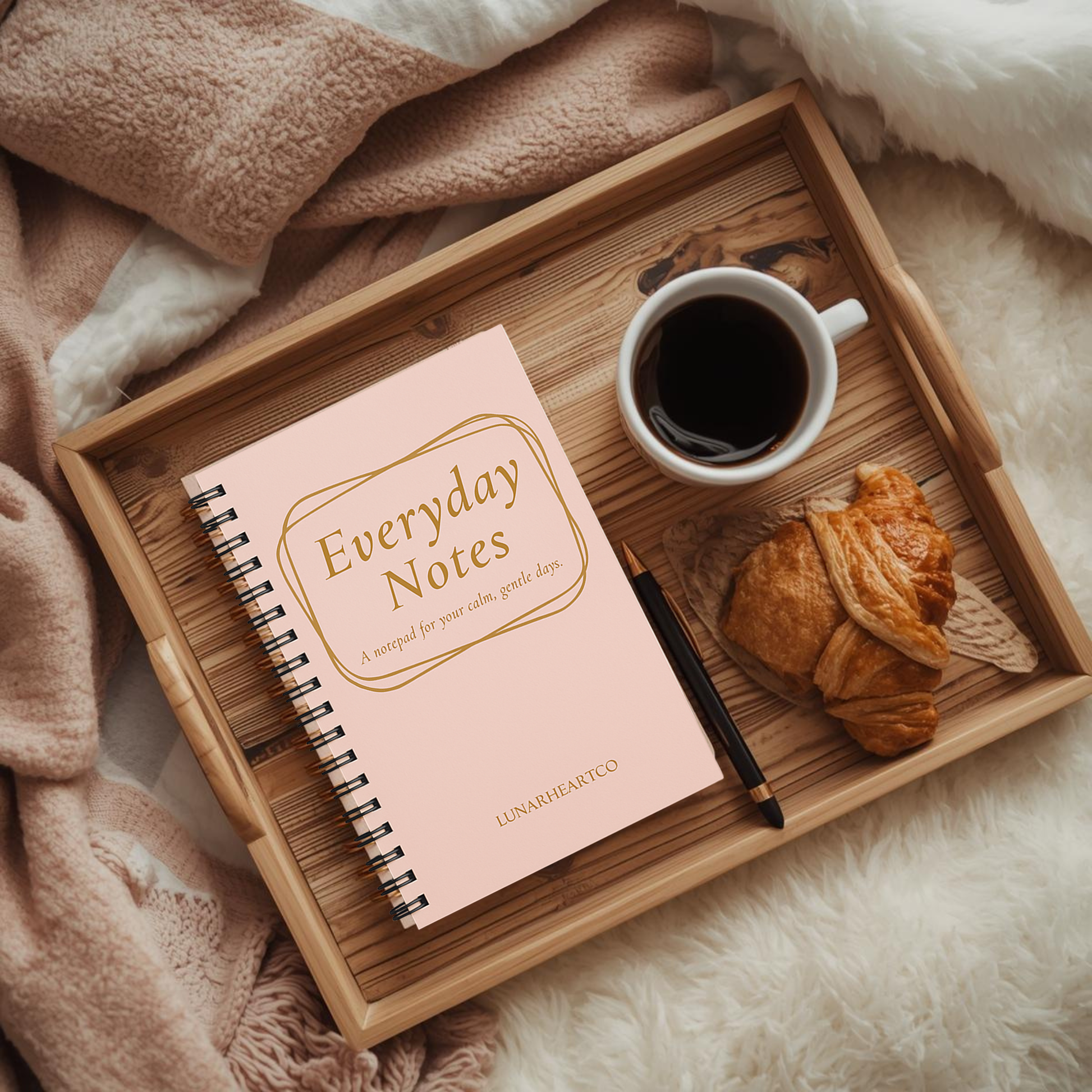 Everyday Notes – A5 Luxury Notepad (100 Pages, Soft Blush, Gold Accents) - LunarHeartCo