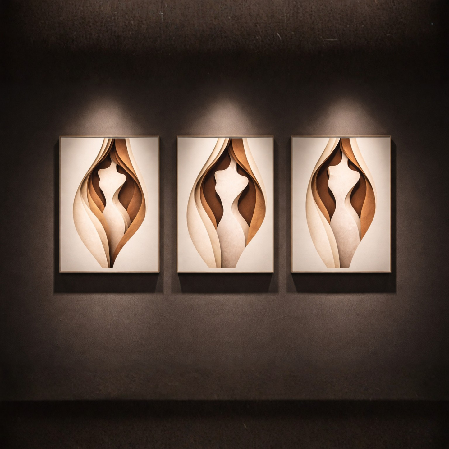 LunarHeartCo Body Cut Complete Study wall art set of 3 abstract designs in neutral tones on a white background