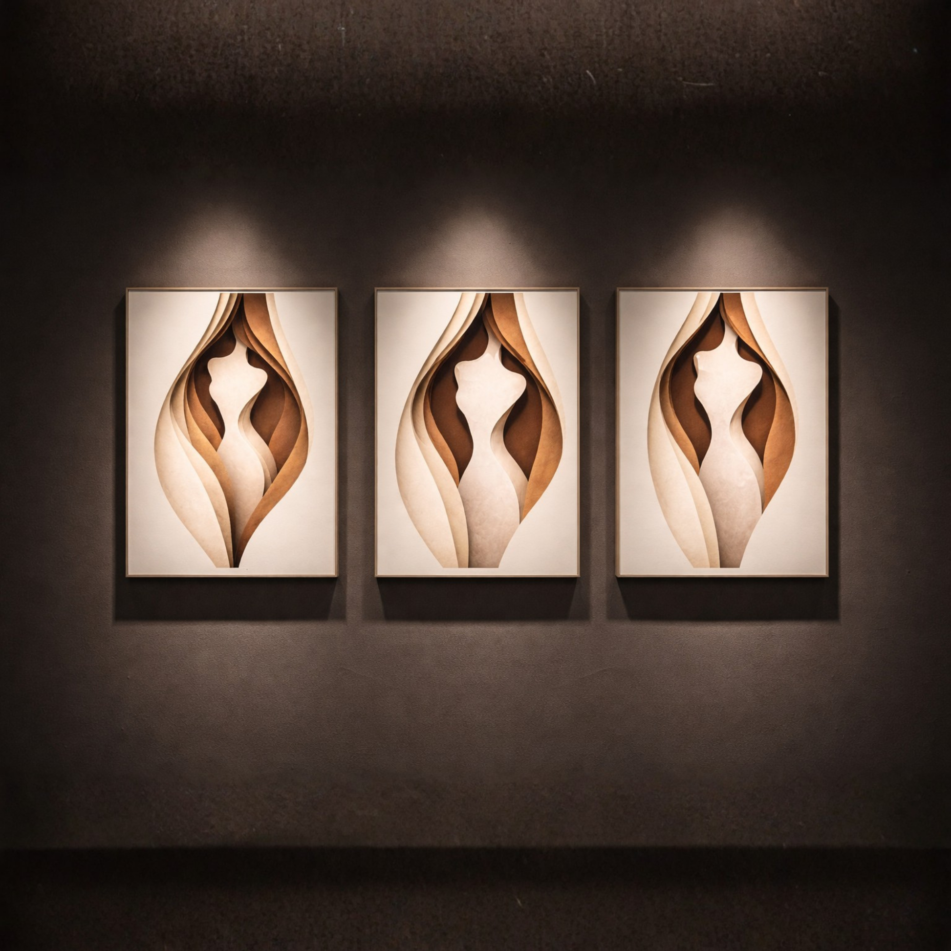LunarHeartCo Body Cut Complete Study wall art set of 3 abstract designs in neutral tones on a white background