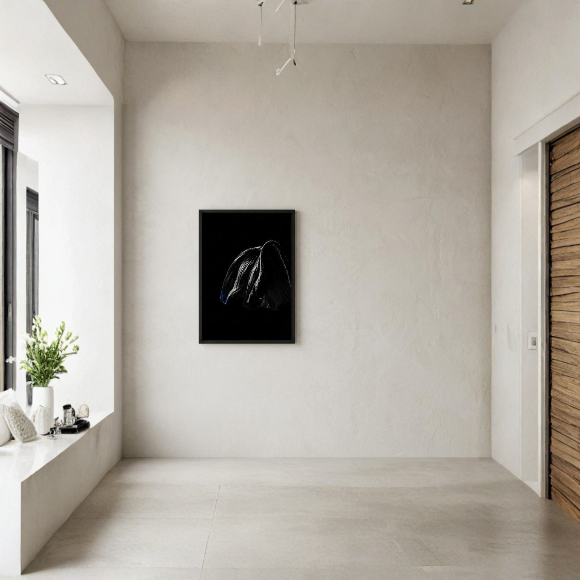 Framed "DESCENT II — RELEASE" fine art print by LunarHeartCo, 50×70 cm, showcasing vibrant abstract artwork in a sleek frame.