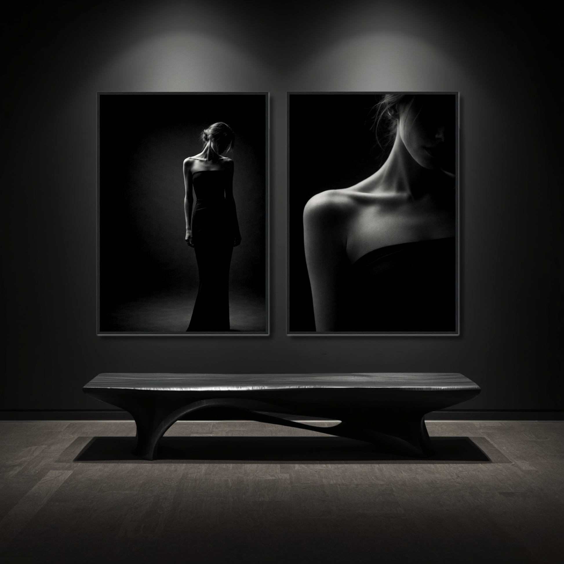 Framed fine art prints of Noir Studies Foundation Pair by LunarHeartCo, featuring black and white abstract designs.
