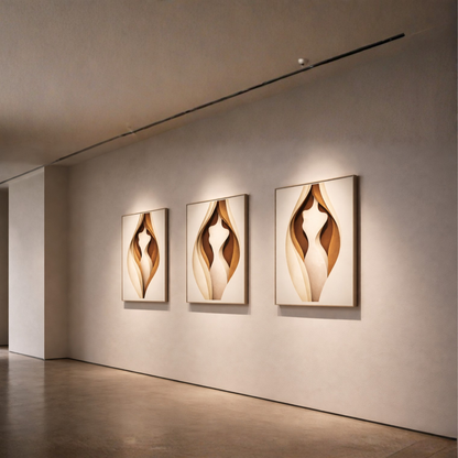 LunarHeartCo Body Cut Complete Study wall art set of 3 abstract prints with bold, modern designs on a white background.