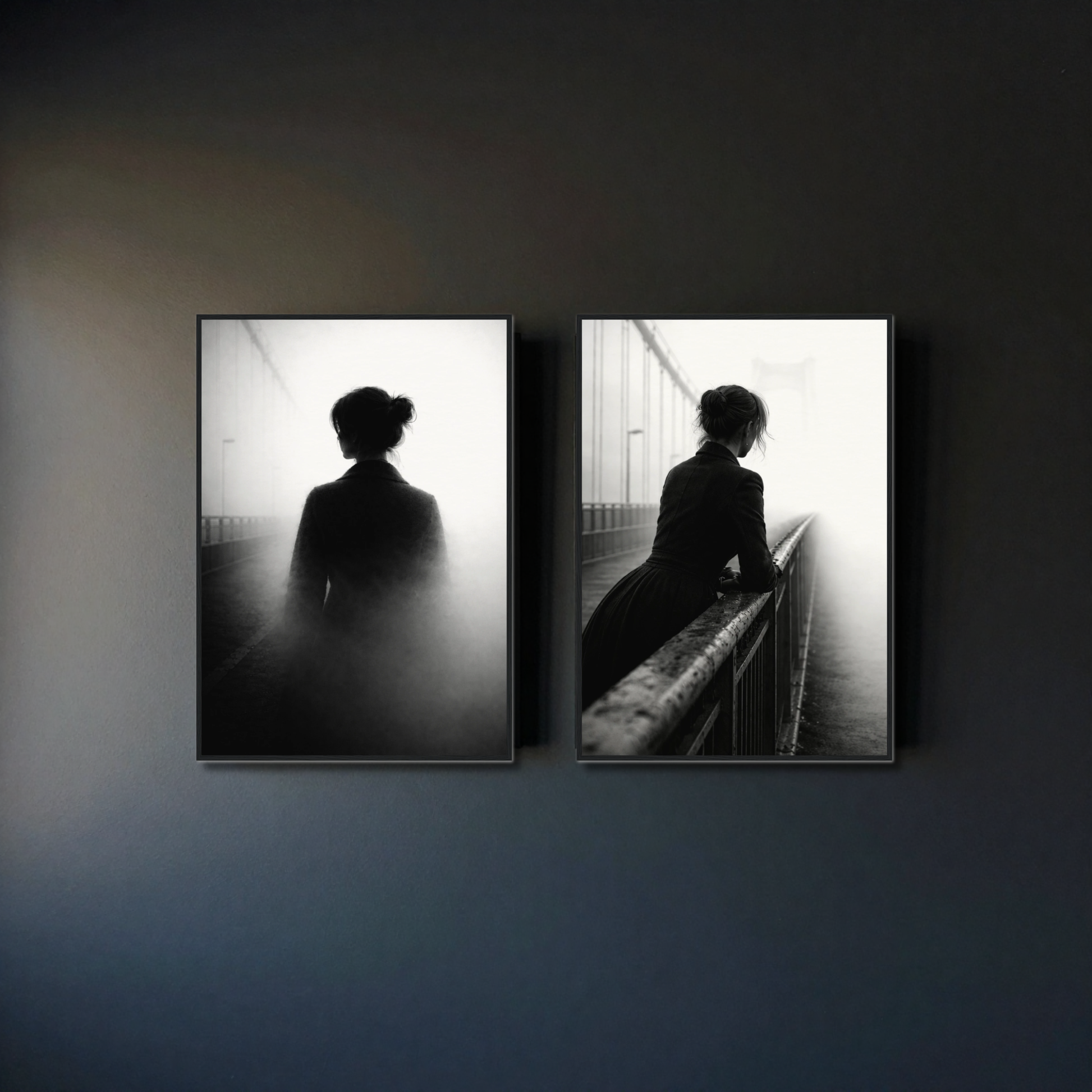 Framed LunarHeartCo Atmosphere Pair fine art prints titled Dissolution and Suspension with abstract atmospheric designs.