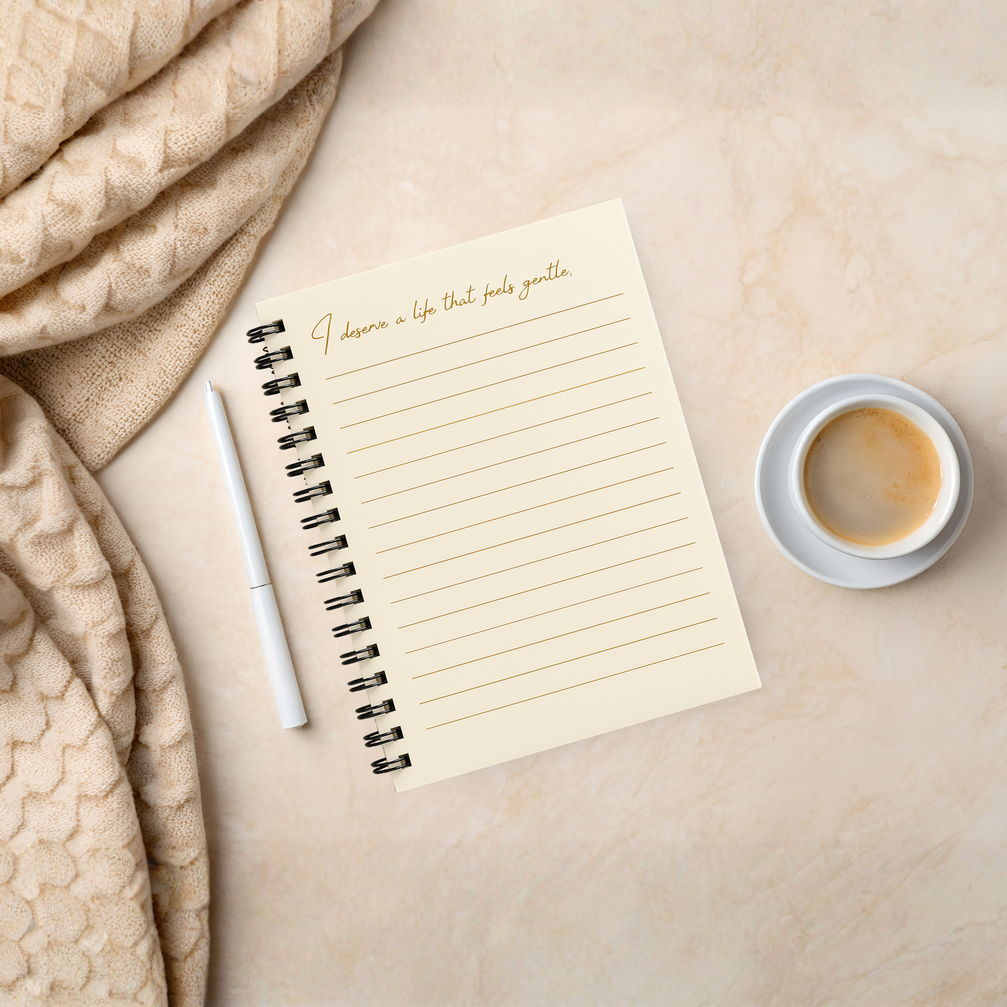 Notes to Myself — A5 Luxury Coil-Bound Notepad (100 Pages, Marble Cream, Gold Accents) (Copy) - LunarHeartCo