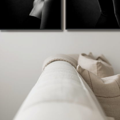 Framed art prints of Noir Studies Tension Pair by LunarHeartCo featuring abstract black and white fine art images in sleek frames.