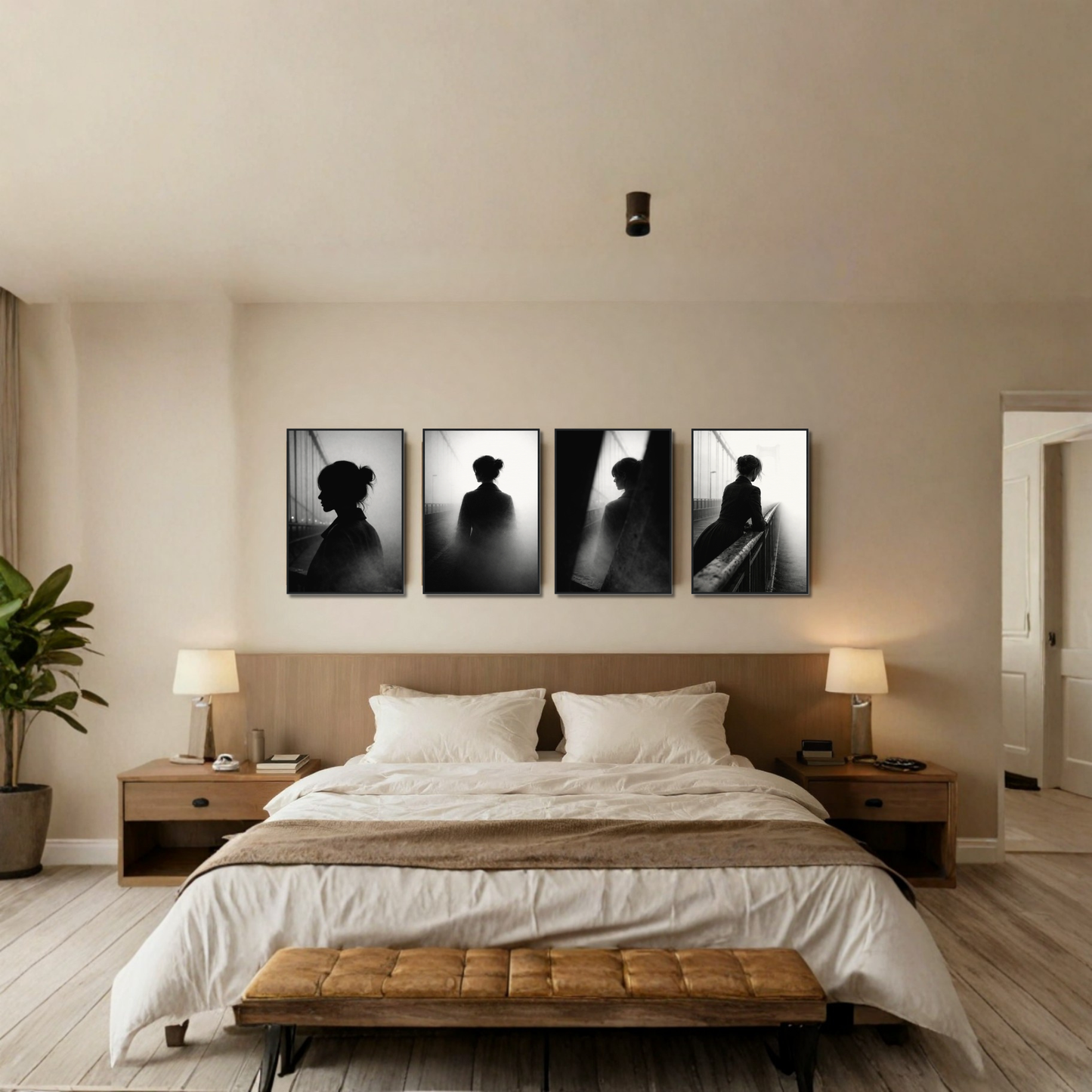 Four framed Noir Studies art prints by LunarHeartCo, Threshold series, featuring dark, moody editorial fine art on 50x70 cm frames.