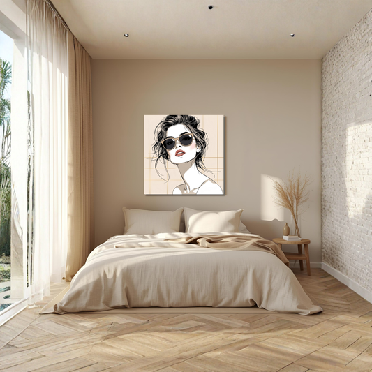 Minimal Line-Art Chic Woman with Sunglasses – 16×16 Fashion Canvas Wall Art - LunarHeartCo