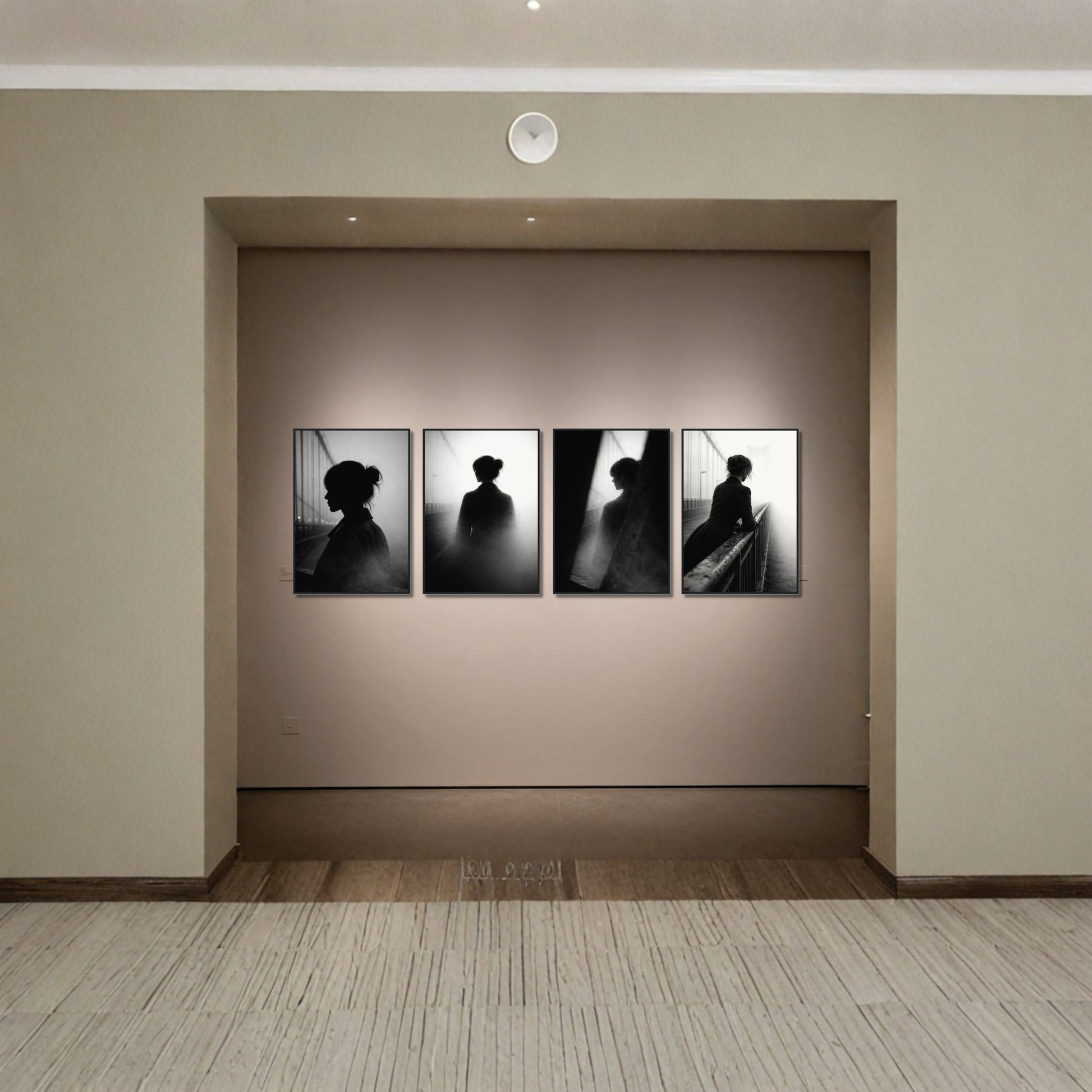 Set of four framed noir-themed editorial art prints by LunarHeartCo, each 50x70 cm, featuring striking black-and-white images.