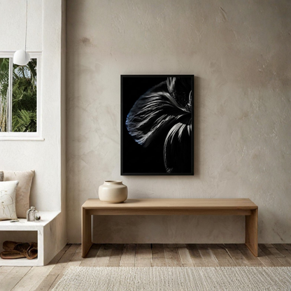 Framed LunarHeartCo DESCENT III — FRACTURE wall art print, 50x70 cm, featuring abstract design on textured paper.