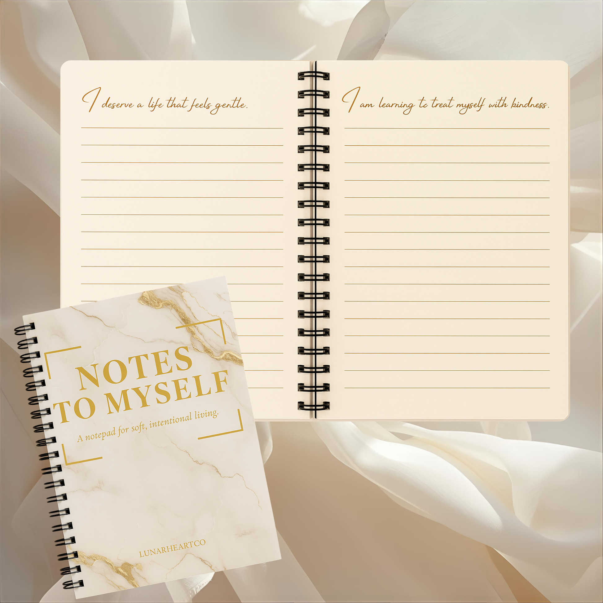 Notes to Myself — A5 Luxury Coil-Bound Notepad (100 Pages, Marble Cream, Gold Accents) (Copy) - LunarHeartCo