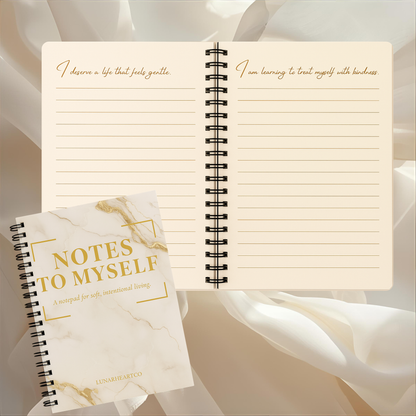 Notes to Myself — A5 Luxury Coil-Bound Notepad (100 Pages, Marble Cream, Gold Accents) (Copy) - LunarHeartCo