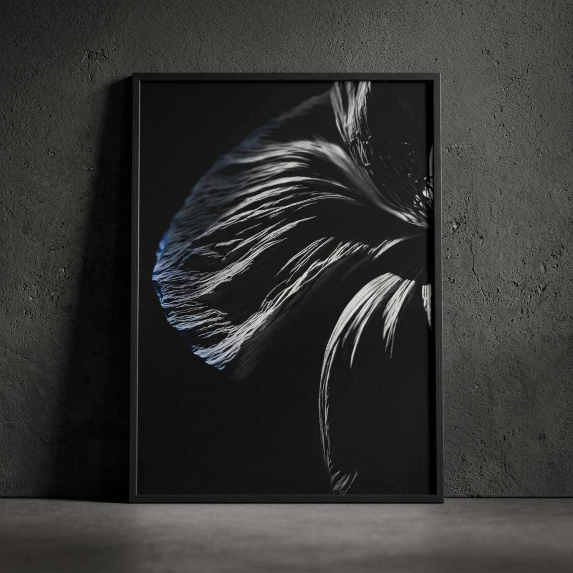 Framed LunarHeartCo Descent III Fracture wall art print, 50x70cm, featuring abstract design with textured, artistic elements.