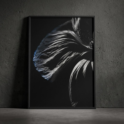 Framed LunarHeartCo Descent III Fracture wall art print, 50x70cm, featuring abstract design with textured, artistic elements.