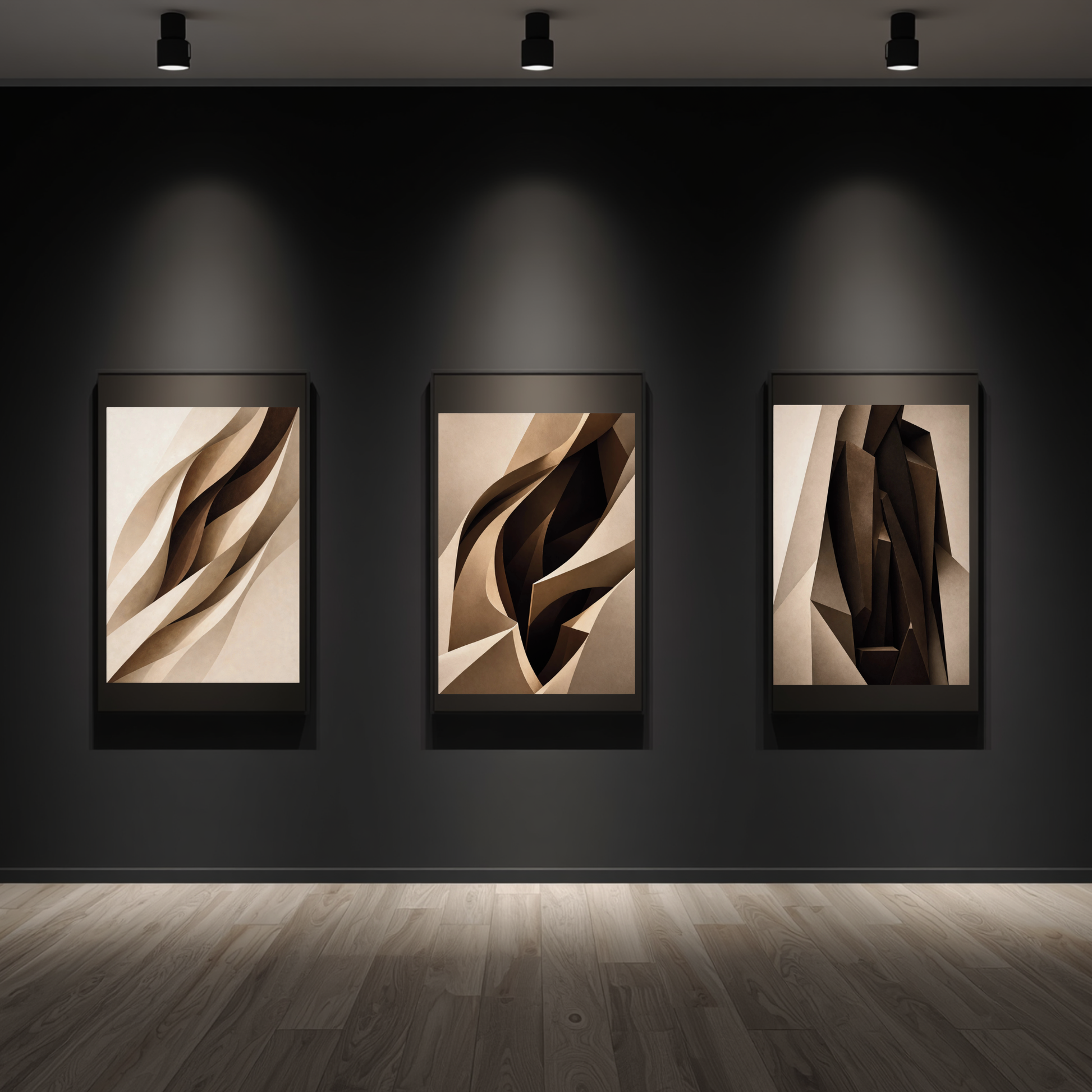 Fine art print set titled "Internal Structure I–III" by LunarHeartCo, featuring abstract wall art with layered geometric designs.
