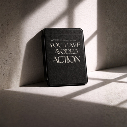 LunarHeartCo Action I Avoided Kindle case with behavior-themed design, compatible with Kindle e-readers, featuring protective material.