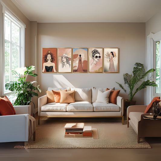 Minimalist Boho Woman Wall Art Set (5 Prints) | Feminine Line Art | Neutral Modern Digital Download 🌸✨ - LunarHeartCo