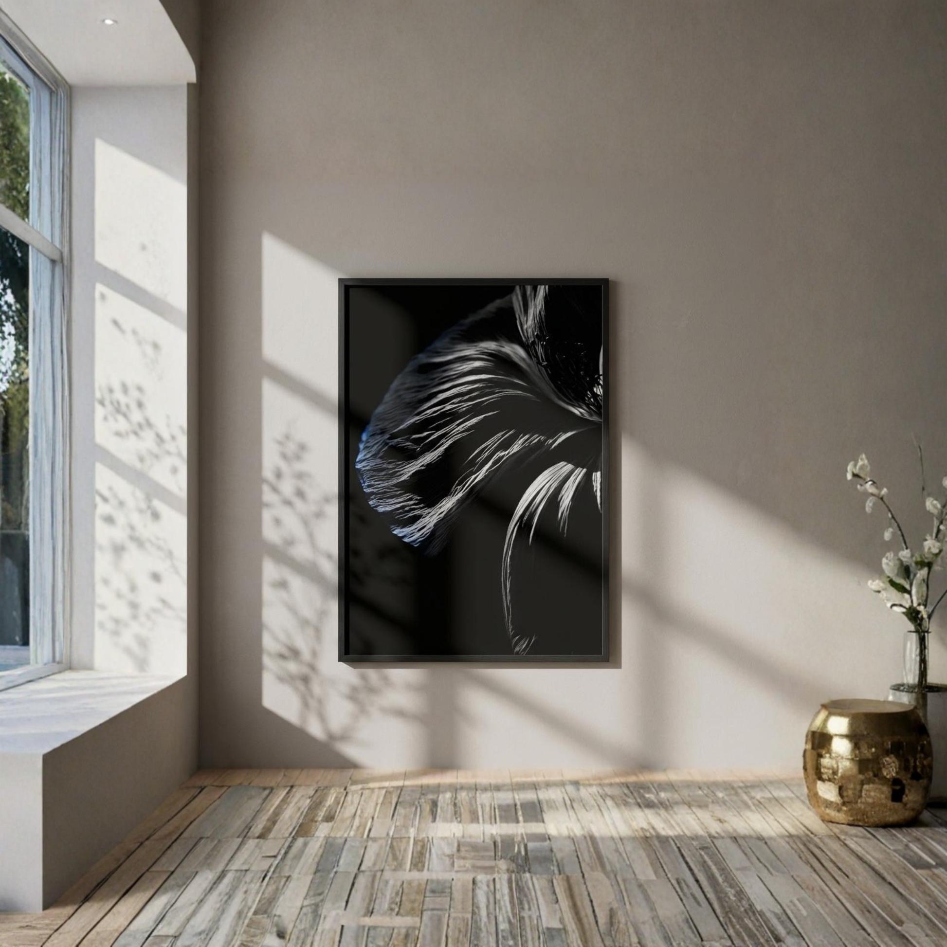 Framed LunarHeartCo Descent III Fracture wall art print, 50×70 cm, featuring abstract, editorial-style fine art on a wall.