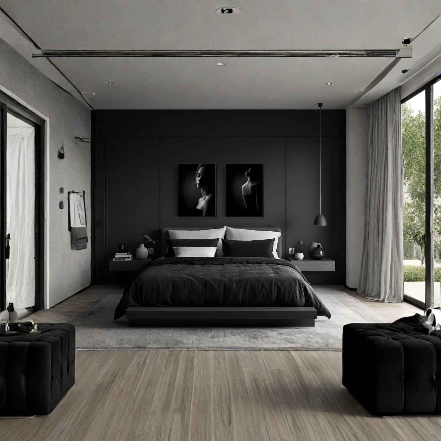 Framed Noir Studies art prints by LunarHeartCo featuring Muse IV and V, displayed in elegant black frames.