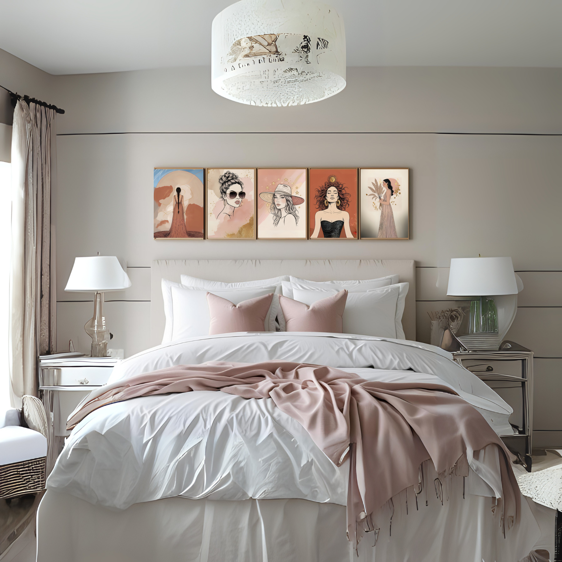 Minimalist Boho Woman Wall Art Set (5 Prints) | Feminine Line Art | Neutral Modern Digital Download 🌸✨ - LunarHeartCo