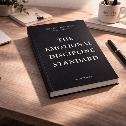 Emotional Discipline Standard workbook by LunarHeartCo, featuring structured exercises for composure and behavioral control.