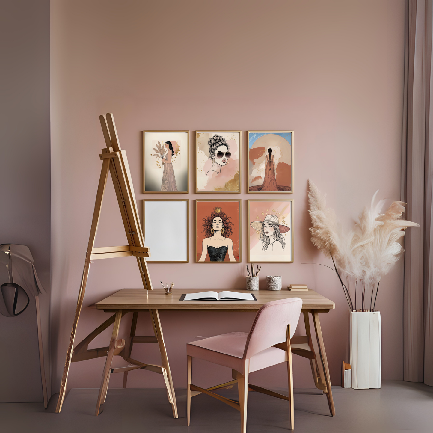 Minimalist Boho Woman Wall Art Set (5 Prints) | Feminine Line Art | Neutral Modern Digital Download 🌸✨ - LunarHeartCo